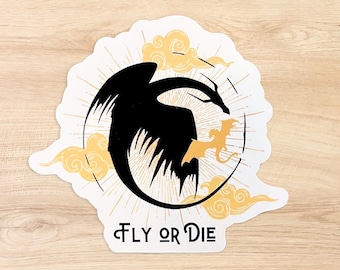 Fourth Wing Sticker, Fly or Die quote sticker, Tairn and Andarna Sticker, bookish gifts, book lover gift, Basgiath Sticker, Dragon Sticker