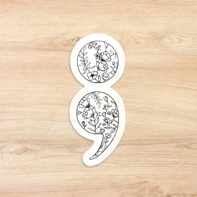 Floral Semicolon Sticker, Vinyl Sticker for Water Bottle, Laptop ...