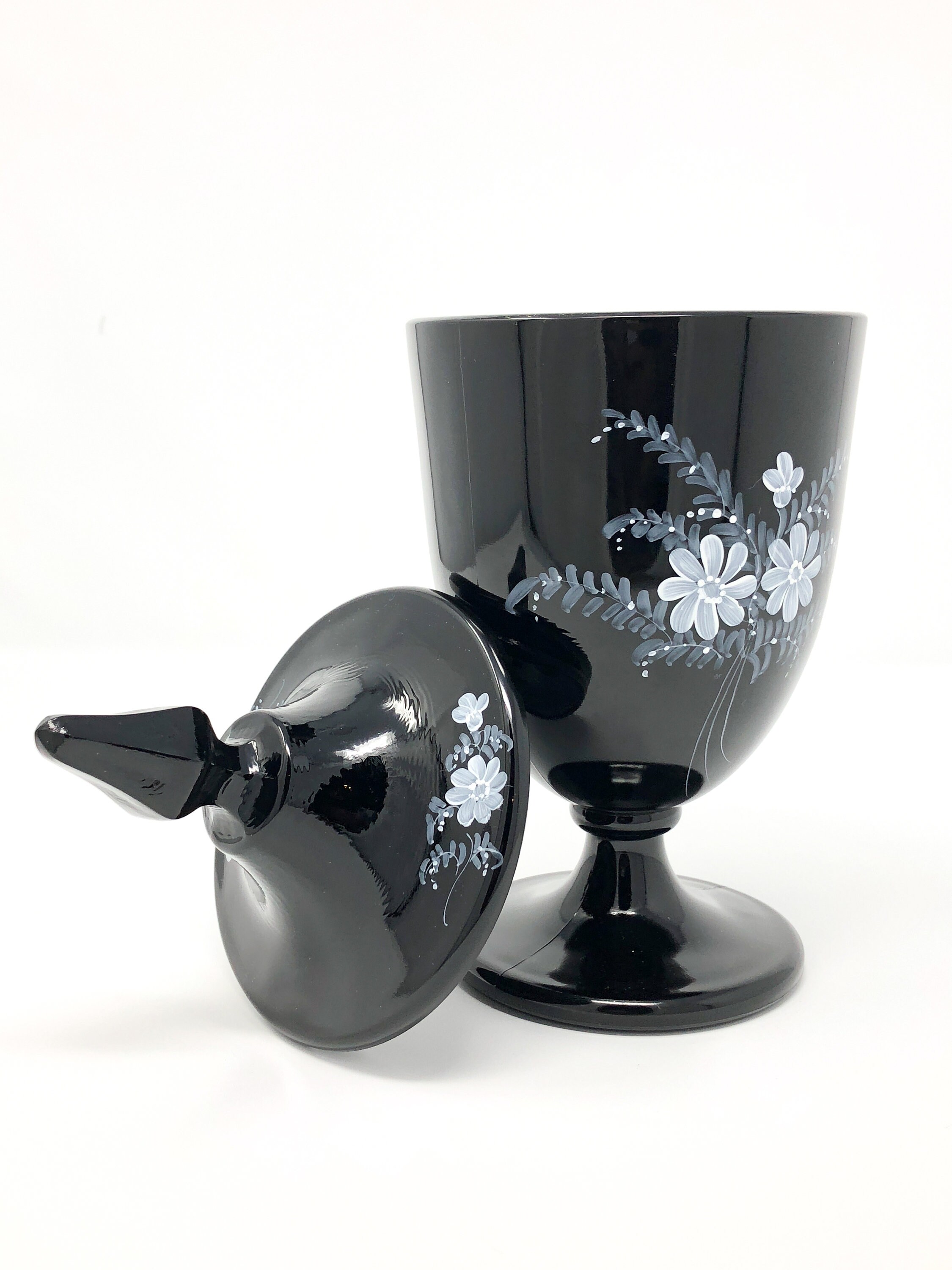 Connie Ash Signed Fenton Footed Black Candy Dish with Lid Etsy