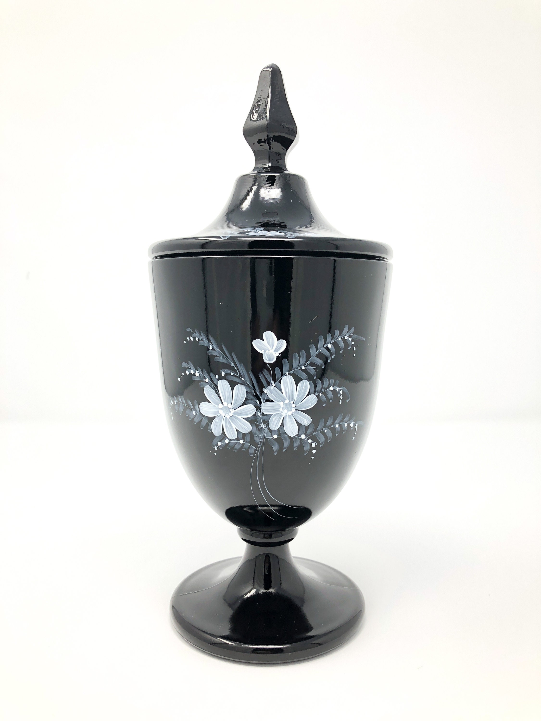 Connie Ash Signed Fenton Footed Black Candy Dish with Lid Etsy