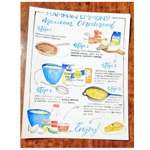 Carte de recette aquarelle personnalisée pour elle, impression illustrée de l’art de la recette, cadeau unique de la fête des pères, illustration de recette, cadeau d’anniversaire pour le meilleur ami