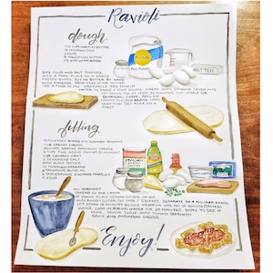 Carte de recette aquarelle personnalisée pour maman, impression de recette pour couple, recette illustrée, cadeau d’anniversaire pour ami, cadeau de recette familiale pour grand-mère
