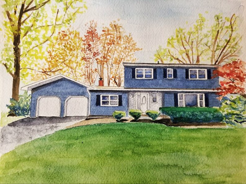 Custom Watercolor House Portrait First Home Painting Realtor Etsy