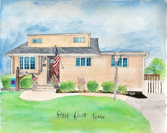 Custom watercolor house portrait, first home painting, realtor closing gift, housewarming gift, moving gift, painting of house from a photo