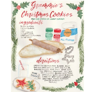 Art de recette personnalisée pour maman, recette illustrée personnalisée, cadeau de carte de recette de Noël pour les jeunes mariés, carte de recette souvenir, cadeau de Noël unique