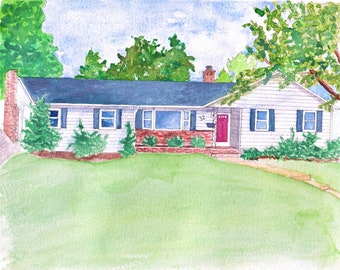 Custom watercolor house portrait, first home painting, realtor closing gift, housewarming gift, newlywed gift, painting of house from photo