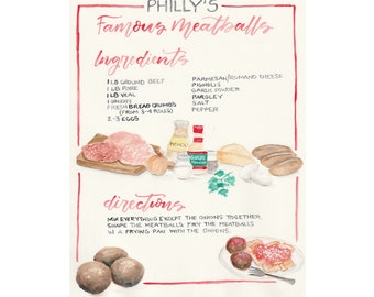 Illustration de recette d’aquarelle personnalisée, carte de recette personnalisée, illustration de recette illustrée pour elle, cadeau unique pour la fête des mères, souvenir de recette familiale