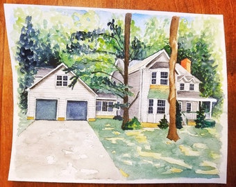 Custom watercolor house portrait, first home painting, realtor closing gift, housewarming gift, newlywed gift, painting of house from photo