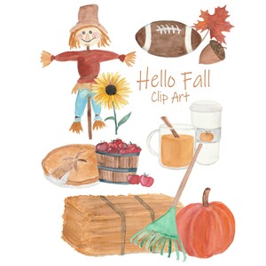 Set of fall watercolor clip art images, Fall favorites clipart, high-res transparent PNG autumn images, hand-painted clip art, hello fall