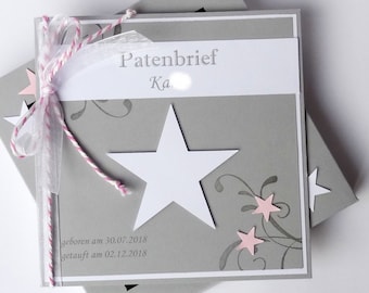 Baptism letter godfather letter star light grey-pink with gift box