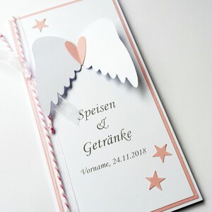 Menükarte inklusiv Speisen und Getränke Flüge Büffetkarte Engelsflügel 4 Stück