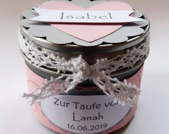 Platzhalter und Gastgeschenk Taufe Spitze Herz 10 Stück personalisiert