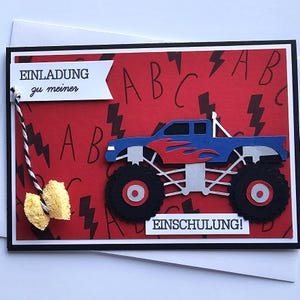 Einladung Schulanfang Monstertruck 6 Stück
