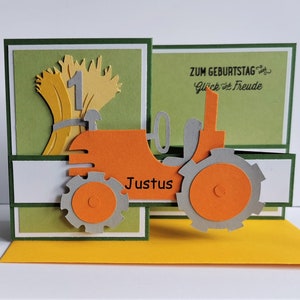 Pop up Glückwunschkarte Kindergeburtstag Geburtstag Traktor freie Farbwahl