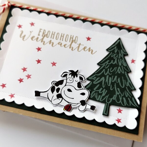 Christmas Card Cow with Fir