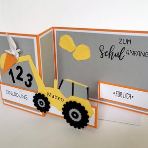 Einladungskarte Einschulung Bagger und Helm 10 Stück