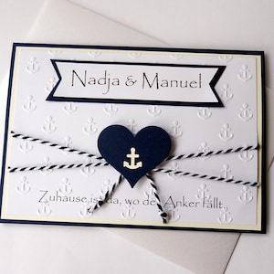 Maritime Glückwunschkarte, Hochzeit, Herz & Anker