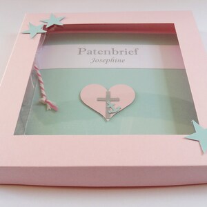Patenbrief Glaube Liebe Hoffnung rosa aquamarin mit Karton