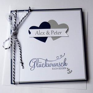 Geldgeschenk Herz mit Schlagwörtern Glückwunschkarte maritime Hochzeitskarte
