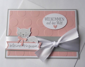 Greeting card Birth Kitten customizable pink