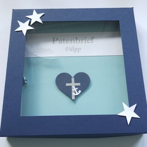 Patenbrief Glaube Liebe Hoffnung marineblau hellblau mit Karton