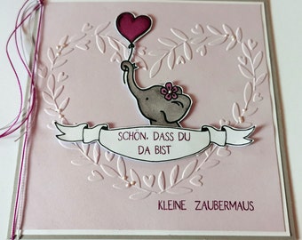 Large elephant birth card with name inside