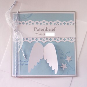 Patenbriefmit Engelsflügeln, hellblau mit Geschenkkarton