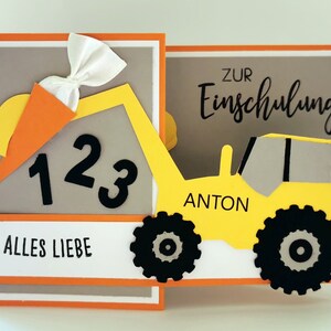 Einladungskarte Einschulung Bagger und Helm 7 Stück