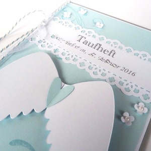 Kirchenheft, Taufheft-Hülle, Engelsflügel, blau mit Namen und Datum, 10 Stück
