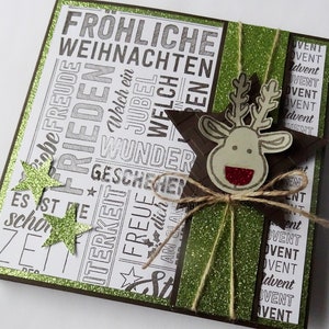 Geldgeschenk Geschenkverpackung Weihnachten, Adventszeit, Wichtelgeschenk grün Glitzer, Gruppenkarte, Elch