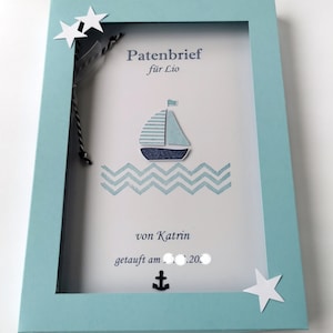 Taufbrief A5 atenbrief Boot maritim marineblau hellblau mit Karton