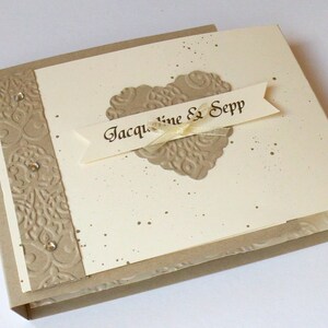 Geldgeschenk Hochzeitskarte mit Namen und Organzasäckchen vintage