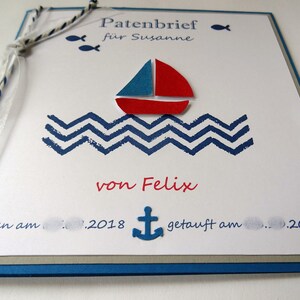 Taufbrief Patenbrief Boot maritim mit Karton