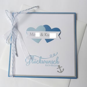Glückwunschkarte Herz mit Schlagwörtern personalisiert maritime Hochzeitskarte