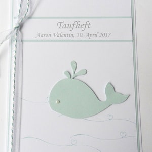 Taufheft-Hülle, Kirchenheft, Wal,  mit Namen+ Datum 10er Set
