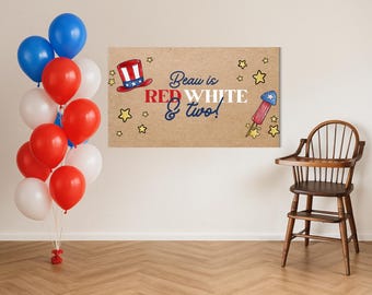Red, White, & Two Birthday Banner Sign, Digital File