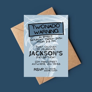 Invitation de fête d'anniversaire pour garçons sur le thème Twonado ou Fournado, invitation de fête d'anniversaire personnalisée, invitation de fête d'anniversaire en téléchargement numérique