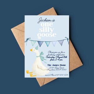One Silly Goose Birthday Party Invitation, Digital Invitation