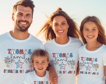Custom Family July 4th Shirts, Personalized Fourth of July Shirts, 4th of July Family Matching Shirts, Retro Matching 4th of July T-Shirts