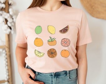 T-shirt oranges, chemise mignonne d'agrumes, chemise de fruit orange, chemise de pamplemousse, chemise de nourriture, cadeaux d'amant d'orange, cueillette d'orange, tee-shirt d'été doux