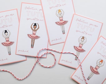 Printable Valentine’s Day Cards for Kids, Valentine Tags, School Valentines, Ballerina Valentines