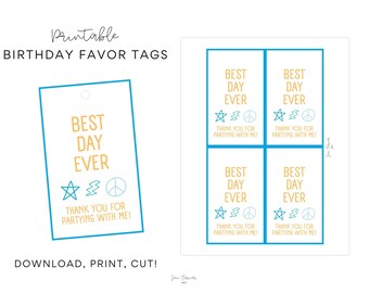 Instant Download Birthday Favor Tag, Printable Favor Tag