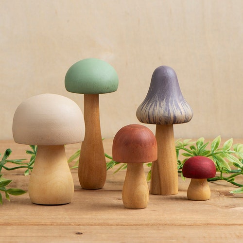 Wood Mushrooms Wood Toys Nature Play Toy Loose Parts Etsy Canada