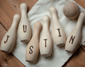Personalized Wood Bowling Set, Personalized Baby Shower Gift, Personalized Childrens Gift, Motessori Toy, Wooden Toy