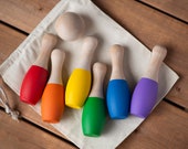 Rainbow Bowling Set, Wood Toys, Montessori Toy, Wooden Bowling Pins, Preschool Toys, Daycare Toys, Baby Shower Gift, Montessori Inspired