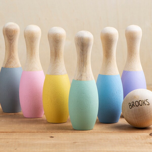 Kids Bowling Set, Wood Toys, Montessori Toy, Wooden Bowling Pins, Preschool Toys, Daycare Toys, Baby Shower Gift, Colourful Wood Pins