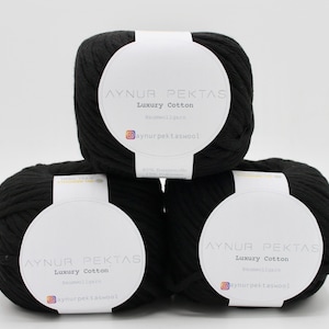 XXL Strickwolle Chunky | Bulky Garn | Cotton schwarz Makramee 5mm recycled Baumwolle weich 100g Knäul 70 meter Oeko-Tex