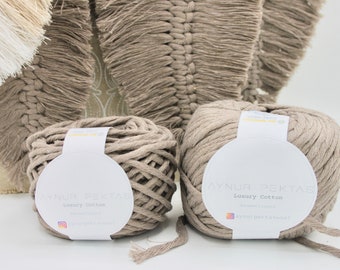 Strickwolle Makramee taupe braun 5mm recycled Baumwolle weich 100g/50gr Knäul 70 meter Oeko-Tex Chunky | Bulky Garn | Cotton Grobstrick