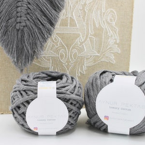 Strickwolle Makramee grau 5mm recycled Baumwolle weich 100g Knäul 70 meter Oeko-Tex | Chunky | Bulky Garn | Cotton