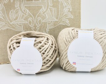 Strickwolle Makramee sand 5mm recycled Baumwolle weich 100g/50gr Knäul 70 meter Oeko-Tex Chunky | Bulky Garn | Cotton
